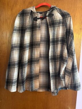 Black and Cream Plaid Cape Jacket